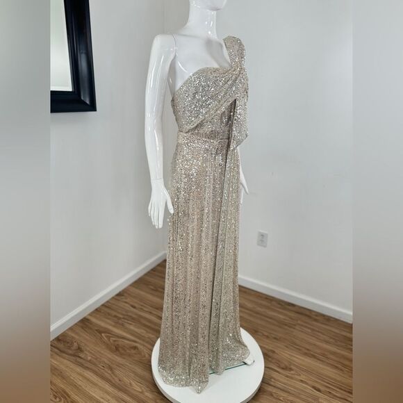 Badgley Mischka Strapless Sequin Bow Gown Size 14 - Picture 6 of 11